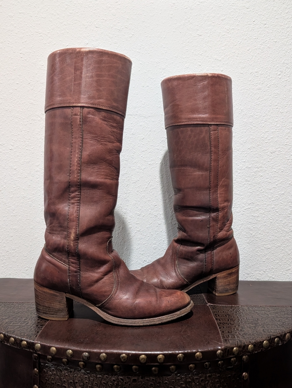 Vintage 80s FRYE Made in USA Tall Leather Campus Boots - Size 9B